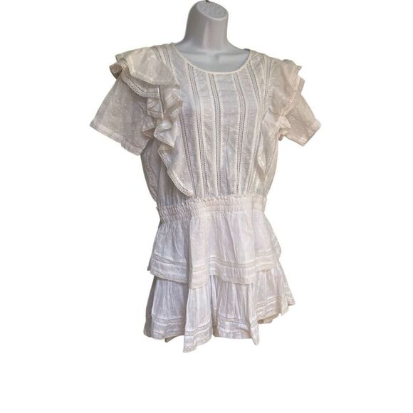 Love Shack Fancy Cotton Natasha Heritage Mini Dress White Ruffle Lace Size L 10 - Picture 14 of 16
